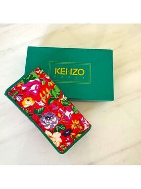 NEW Vintage Kenzo Paris Key Case Wallet, Floral Pattern, Emerald Green